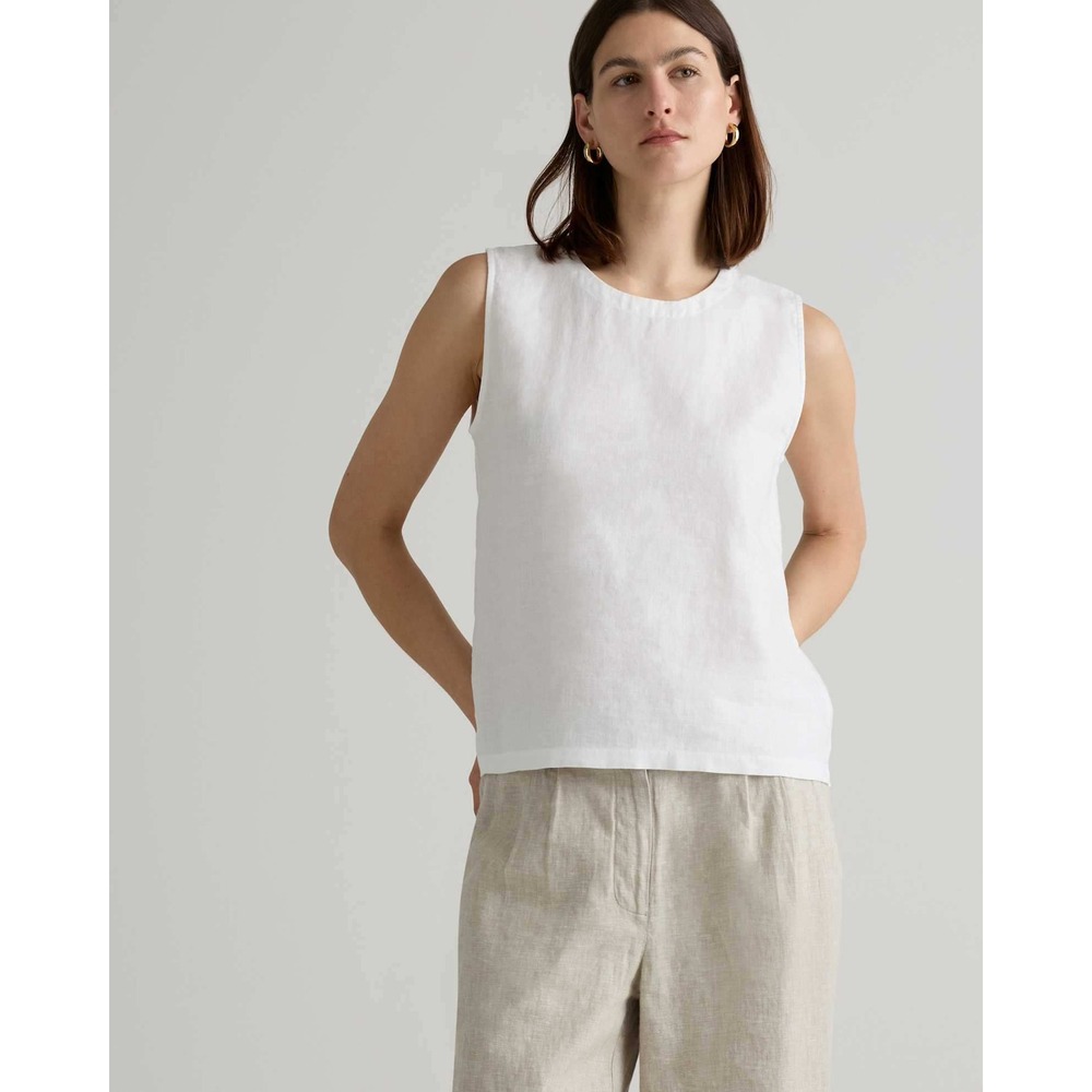 Quince White European Linen Shell Tank Top Sleeveless Keyhole Back Large NWT